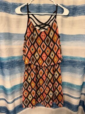 Summer Aztec Print Strappy Women's Dress - Black & Coral